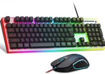 MageGee Gaming Keyboard and Mouse Combo, True RGB Backlit Membrane Office Keyboard, 104 Keys Metal Panel USB Quiet Wired Keyboard for Windows Laptop PC – Black