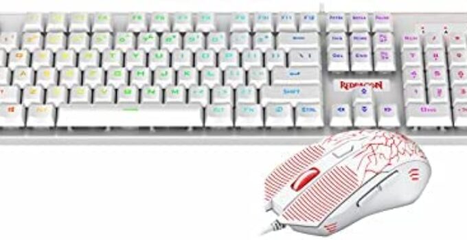 Redragon S107 Gaming Keyboard and Mouse Combo Wired Mechanical Feel RGB LED Backlit Keyboard 3200 DPI Gaming Mouse for Windows PC (White)