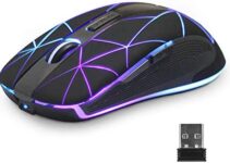 Rii Wireless Mouse, RM200 Rechargeable Gaming Wireless Mouse with Colorful RGB Led,Light up led Wireless Mouse with 2.4G USB Nano Receiver,3 Adjustable DPI Levels for Notebook,PC,Computer-Black