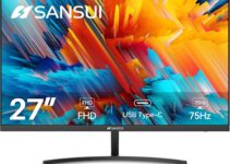 SANSUI Monitor 27 inch FHD 1080p 75Hz USB Type-C Computer Monitor HDMI VGA Built-in Speakers Headphone Eye Care VESA Compatible for Home Office(ES-27F1 Type-C Cable & HDMI Cable Included)