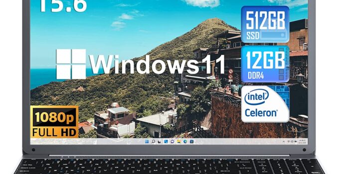 SGIN Laptop 12GB RAM 512GB SSD, 15.6 Inch Windows 11 Laptops with Intel Celeron N5095 Quad-Core Processor(up to 2.9 GHz), Full HD 1080P Screen, Mini HDMI, 2.4/5.0G WiFi, Webcam, Bluetooth 4.2, Grey