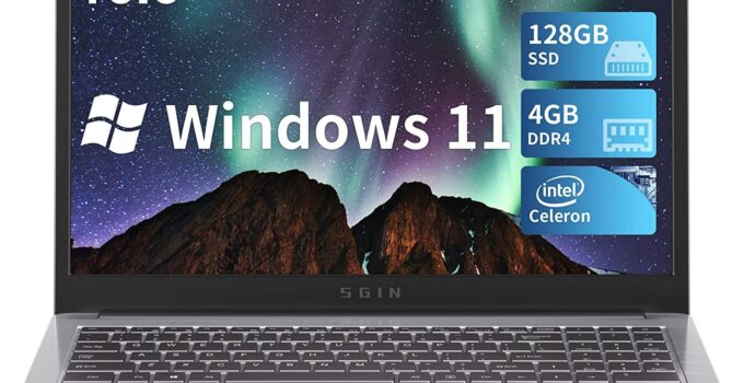SGIN Laptop 15.6 Inch 4GB DDR4 128GB SSD, Windows 11 Laptop with Celeron N4020, up to 2.8GHz, Mini HDMI, 2.4/5.0G WiFi, 2 x USB 3.0, Expandable Storage 512GB TF(Sliver)