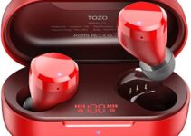 TOZO T12 Wireless Earbuds Bluetooth Headphones Premium Fidelity Sound Quality Wireless Charging Case Digital LED Intelligence Display IPX8 Waterproof Earphones Built-in Mic Headset for Sport Red