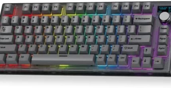 FANTECH MAXFIT81 Wireless Mechanical Keyboard PBT Keycaps RGB 75% Gaming Keyboard with Customizable OLED Display & Knob, Hot Swappable Modular Sound Proofing Base, Gateron Yellow Switch, Black