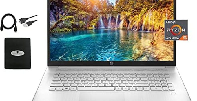 2021 Newest HP 17.3 inch FHD Laptop, AMD Ryzen 5 5500U 6-core(Beat i7-1160G7, up to 4.0GHz),16GB RAM, 1TB PCIe SSD, Bluetooth 4.2, WiFi, HDMI, USB-A&C, Windows 10 S, w/Ghost Manta Accessories, Silver