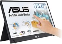 ASUS ZenScreen Touch Screen 15.6” 1080P Portable USB Monitor (MB16AHT) – Full HD (1920 x 1080), IPS, USB-C, Mini-HDMI, Kickstand, Tripod Mountable, Flicker Free, Blue Light Filter, Protective Sleeve
