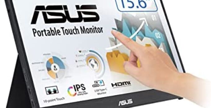 ASUS ZenScreen Touch Screen 15.6” 1080P Portable USB Monitor (MB16AHT) – Full HD (1920 x 1080), IPS, USB-C, Mini-HDMI, Kickstand, Tripod Mountable, Flicker Free, Blue Light Filter, Protective Sleeve