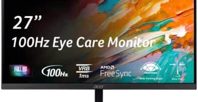 Acer SB272 EBI 27″ Full HD (1920 x 1080) IPS Zero-Frame Gaming Office Monitor | AMD FreeSync Technology | Ultra-Thin Stylish Design | 100Hz | 1ms (VRB) | Low Blue Light | Tilt | HDMI & VGA Ports