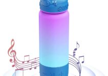 ICEWATER 3-in-1 Bluetooth Speaker+Smart Water Bottle+Dancing Lights, Portable Wireless Speaker, Glows to Remind You to Keep Hydrated, 20 oz, Auto Straw Lid, Leak-proof (Blue)