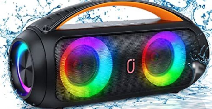 JAUYXIAN D16 Bluetooth Speaker with Subwoofer, Large Boombox Speaker, 40W Loud Stereo Sound, Heavy Bass, Outdoor Wireless Speaker with Disco Lights for Party, Bluetooth 5.3, IP65 Waterproof, TWS, TF