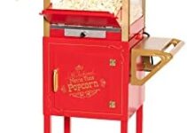 Nostalgia Popcorn Maker Professional Cart – 8 Oz Kettle Makes Up to 32 Cups -Vintage Movie Theater Popcorn Machine with Interior Light – Measuring Spoons and Scoop – Home Theater Accessories – Red