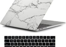 RYGOU Compatible with MacBook Pro 13 inch Case Marble White with Touch Bar 2019 2018 2017 2016 Model:A2159 A1989 A1706, 2 in 1 Bundle Ultra Slim Exquisite Finish Plastic Hard Shell with Keyboard Cover