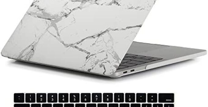RYGOU Compatible with MacBook Pro 13 inch Case Marble White with Touch Bar 2019 2018 2017 2016 Model:A2159 A1989 A1706, 2 in 1 Bundle Ultra Slim Exquisite Finish Plastic Hard Shell with Keyboard Cover