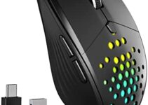 Rechargeable LED Wireless Mouse, UHURU 2.4G Silent Mouse 5 Adjustable DPI Up to 3600, 6 Buttons Computer Mice with USB & Type-C Adapter, Compatible with Windows Mac Chromebook (Black) (UGM-01)
