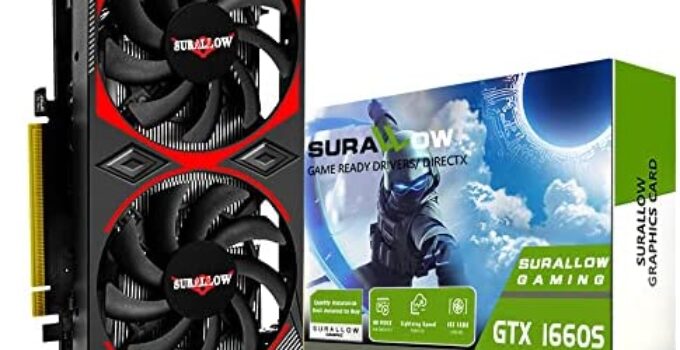 SURALLOW Gaming GTX 1660 Super 6GB Graphics Card, GDRR6,192-Bit,PCIE 3.0X16 Computer Graphics Card for Gaming PC,Twin Freeze Fans Video Card with HDMI/DP/DVI Ports for Gaming GPU