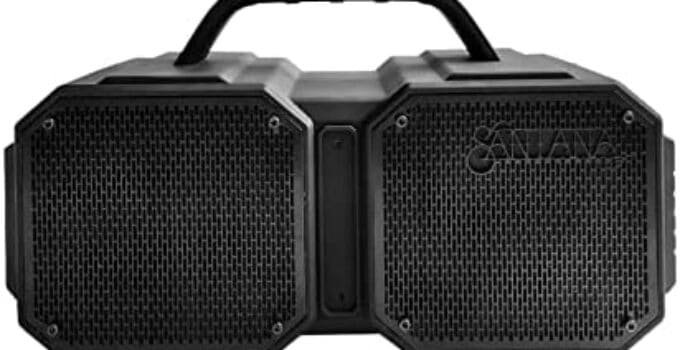 Santana Europa by Carlos Santana, 20W Portable Bluetooth Surround Sound Speaker, True Wireless Stereo with 12 Hours of Playtime, Dual Active Subwoofer for Parties, Indoor and Outdoor – Black