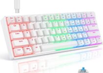TECURS 60% Wired Mechanical Gaming Keyboard, LED Backlit 61 Keys Ultra-Compact Mechanical Keyboard Blue SwitchKeys for PC Windows/Mac/PS4,White