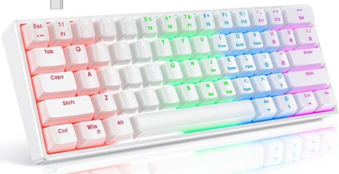 TECURS 60% Wired Mechanical Gaming Keyboard, LED Backlit 61 Keys Ultra-Compact Mechanical Keyboard Blue SwitchKeys for PC Windows/Mac/PS4,White