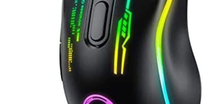 TECURS Wireless Gaming Mouse – Wireless Mouse Gaming for PC, RGB Gaming Mice, 4800 DPI Optical Sensor, Mouse Gaming Wireless, Mouse Rechargeable, PC Mouse Gamer, Gaming Accessories, Black