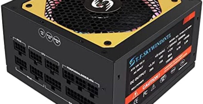 T.F.SKYWINDINTL ATX RGB Power Supply 1000W PC PSU,Fully Modular Active PFC 90-264V AC with 24pin Main Power x 1, SATA x 6,IDE x 3 for Desktop Gaming Computer