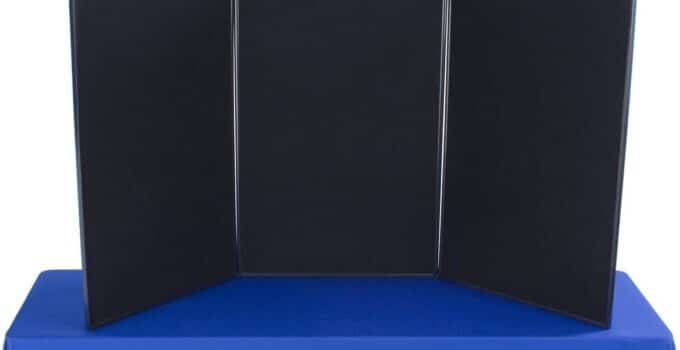 Tri Fold 3-Panel Display Board, 72 x 36, with Black Hook & Loop-Receptive Fabric and Write-on Whiteboard