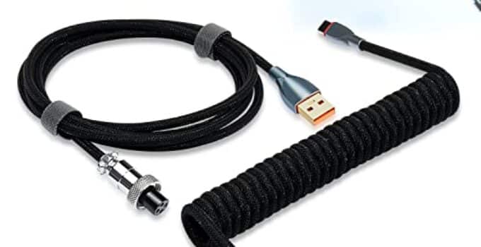 UCINNOVATE Coiled Keyboard Cable, Pro Custom Coiled USB C Cable for Gaming Keyboard, Double-Sleeved Mechanical Keyboard Cable with Detachable Metal Aviator, 1.8M USB-C to USB-A (Black)