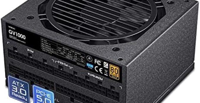 Vetroo 1000W Black Power Supply ATX 3.0 Ready Dual PCIe 5.0, 80 Plus Gold Full Modular, Compact Size, Japanese 105°C Capacitors, Eco Mode with 120mm FDB Fan, 10 Year Warranty, for Gaming PC and More