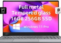 Windows 11 Pro Laptop, 15.6 Inch Intel N5095 2.9 GHz Quad Core 16GB RAM 256G SSD, FHD 1920*1080 IPS Display, Thin & Light Notebook, Backlit keyboard, Finger print, USB3.0, mHDMI, All-Metal Body