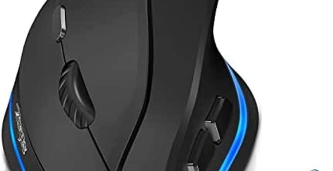 Wireless Ergonomic Mouse, Vertical Bluetooth Mouse 3 Device Connection (Bluetooth 5.0 + 5.0 + USB) with Adjustable 3 DPI 2400/1600/1000 Rechargeable Optical Ergo Mice for PC Laptop iPad Mac Windows