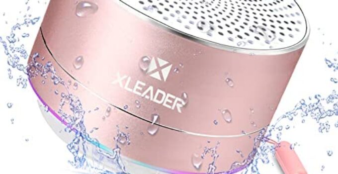 XLEADER A6 Upgraded Bluetooth Speaker, RGB LED Light Portable Wireless Speaker with Custom Bass Radiator, IP67 Waterproof, Mini Small Speaker for iPhone ipad Shower Girl Women Teen Gifts, Rose Gold