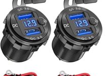 12V USB Outlet 2 Pack, Dual Quick Charge 3.0 12V Socket USB Charger with LED Voltmeter and Power Switch, Waterproof Aluminum Car Charger Adapter for RV Marine Motorcycle Truck Golf Cart RV etc.