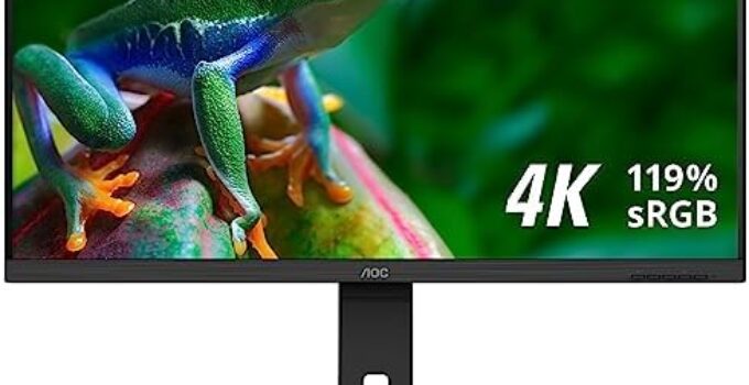 AOC U32P2CA 32″ 4K Frameless Monitor, UHD 3840 x 2160, USB-C Docking, Height Adjustable Stand, Black