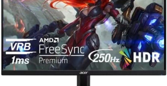 Acer Nitro 24.5″ Full HD 1920 x 1080 PC Gaming Monitor | AMD FreeSync Premium | Up to 250Hz Refresh | 1ms (VRB) | ZeroFrame Design | 1 x Display Port 1.2 and 2 x HDMI 2.0 Ports | KG251Q Zbiip