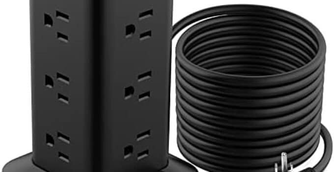 BEVA Power Strip Tower with USB Ports, 16 in 1 Surge Protector Tower, 12 AC and 4USB Ports, 10 FT Extension Cord with Multiple Outlets, USB Power Tower Outlet Charging Station for Office Supplies
