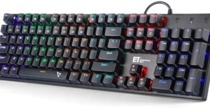 COCNI Wired RGB Mechanical Gaming Keyboard,LED Rainbow Backlit Gaming Keyboard, 104 Full Keys Anti-Ghosting Blue Switch Keyboard for PC Gamer/Teclado Mecanico, Classic Black Keyboard for Windows