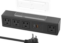 HHSOET Under Desk Power Strip with 3M Adhesive, Removable Under Desktop Mount Plug with Fast Charging USB C and USB A Ports, 4 Outlet Under Table Surge Protector 1200J, 6FT Extension Cord. (Black)