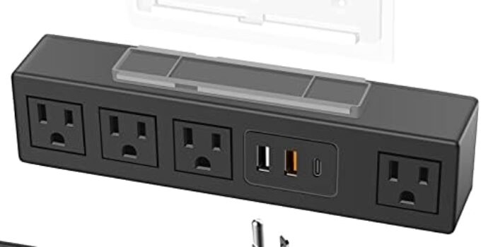 HHSOET Under Desk Power Strip with 3M Adhesive, Removable Under Desktop Mount Plug with Fast Charging USB C and USB A Ports, 4 Outlet Under Table Surge Protector 1200J, 6FT Extension Cord. (Black)