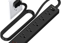HOPOW Flat Plug Power Strip, 6 Ft Ultra Thin Flat Extension Cord, Surge Protector with 5 Outlets & 3 USB Ports (2 USB C), 1700 Joules, Wall Mount, Desktop Charging Station for Home Office Dorm, Black