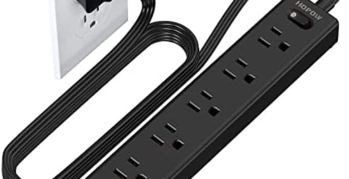 HOPOW Flat Plug Power Strip, 6 Ft Ultra Thin Flat Extension Cord, Surge Protector with 5 Outlets & 3 USB Ports (2 USB C), 1700 Joules, Wall Mount, Desktop Charging Station for Home Office Dorm, Black