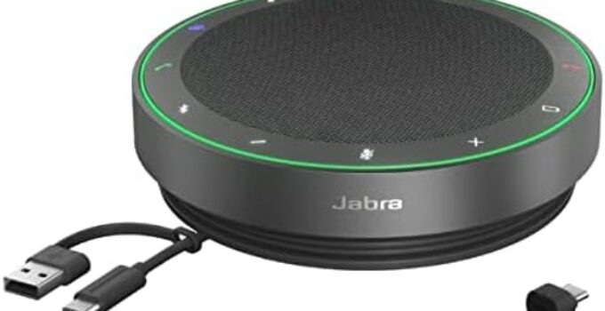 Jabra Speak2 75 Wireless Bluetooth Speakerphone – Portable Speaker with 4 Noise-Cancelling Mics, 65mm Full-Range Speakers & USB-C Bluetooth Adapter – Certified Microsoft Teams Speaker – Dark Grey