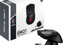 MSI Clutch GM31 Lightweight Wireless Ergonomic Gaming Mouse & Charging Dock, 12K DPI Optical Sensor, 60M Omron Switches, Fast-Charging 110Hr Battery, RGB Mystic Light, 5 Programmable Buttons, PC/Mac