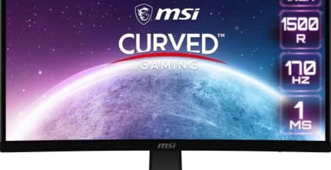 MSI G242C, 24″ Curved Gaming Monitor, 1920 x 1080 (FHD), VA, 1 ms, 170 Hz, FreeSync Premium, HDMI, DP Port, Tilt,Black