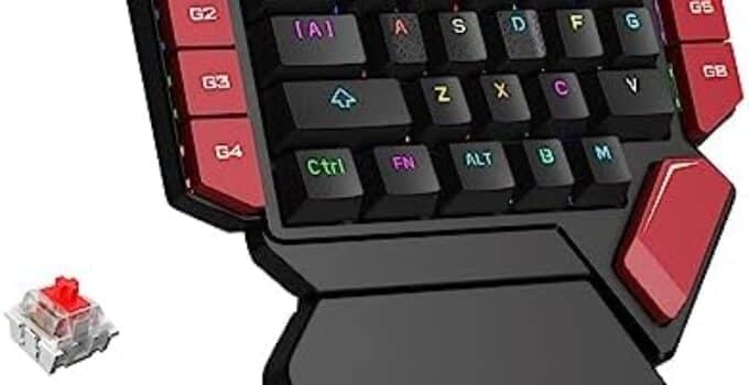 MageGee One Handed Professional Gaming Keyboard, RGB Backlit 35 Keys Mini Wired Mechanical Keyboard with Red Switch for PC Gamer, Support 6 Macro Keys – Black/Red