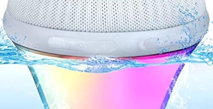Portable Bluetooth Pool Speaker with Colorful Lights, IPX7 Waterproof Floating Hot Tub Speaker, 360° Loud Stereo Sound, TWS, Type-C/Wireless/Solar Charging, 87ft Wireless Range, for Pool Shower Travel