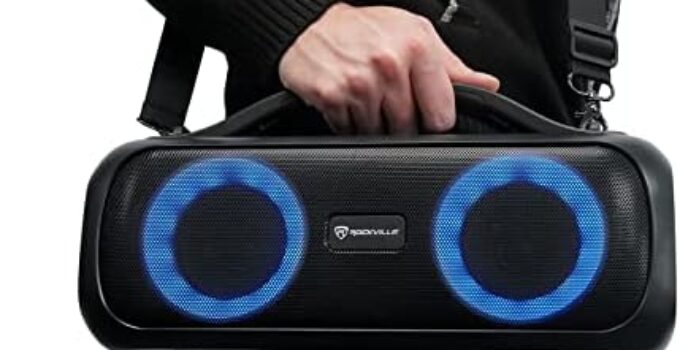 Rockville GO Party D4 Large Loud Portable LED Party Bluetooth Speaker, Deep Bass, Black
