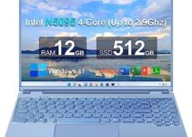 Ruzava/Aocwei 16″ Laptop 12+512GB Newest CPU N5095 (Up to 2.9Ghz) 4-Core Windows 11 PC with Cooling Fan 1920 * 1200 2K Screen Dual WiFi Support 2.5″ HDD 1TB SSD Expand for Game Work Study-Blue