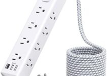 Surge Protector Power Strip – 10 FT Extension Cord, Power Strip with 12 Widely AC Outlet 3 USB, Flat Plug, Wall Mount Overload Protection, 1050J, Desk Charging Station for Home Office, ETL Listed