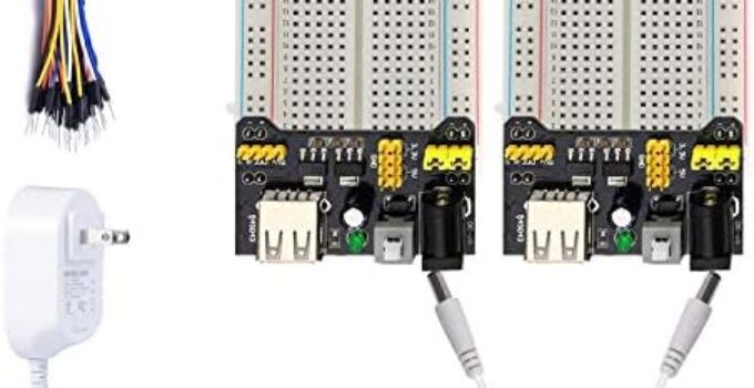 Testeronics 7 in 1 Breadboard Power Module Kit Compatible for Arduino/Raspberry Pi| 2PCS 3.3V/5V Power Supply Modules | 9V/1A Power Adaptor | 2PCS Solderless Breadboard 400 Points|65 PCS Jumper Wires