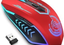 UHURU Gaming Mouse, Wireless Gaming Mouse with 6 Buttons 7 Changeable LED Color up to 10000 DPI, Rechargeable USB Gamer Mouse for PC Laptop (Red)