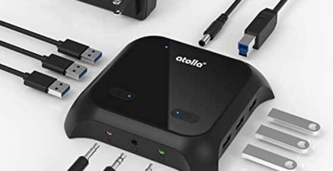 USB Hub, atolla USB 3.0 Hub with Headphone Stand, Powered USB Hub with 3 USB 3.0 Ports and 3 USB Charging Ports, 3.5mm AUX Ports with On/Off Switches, and 12V/2.5A Power Adapter